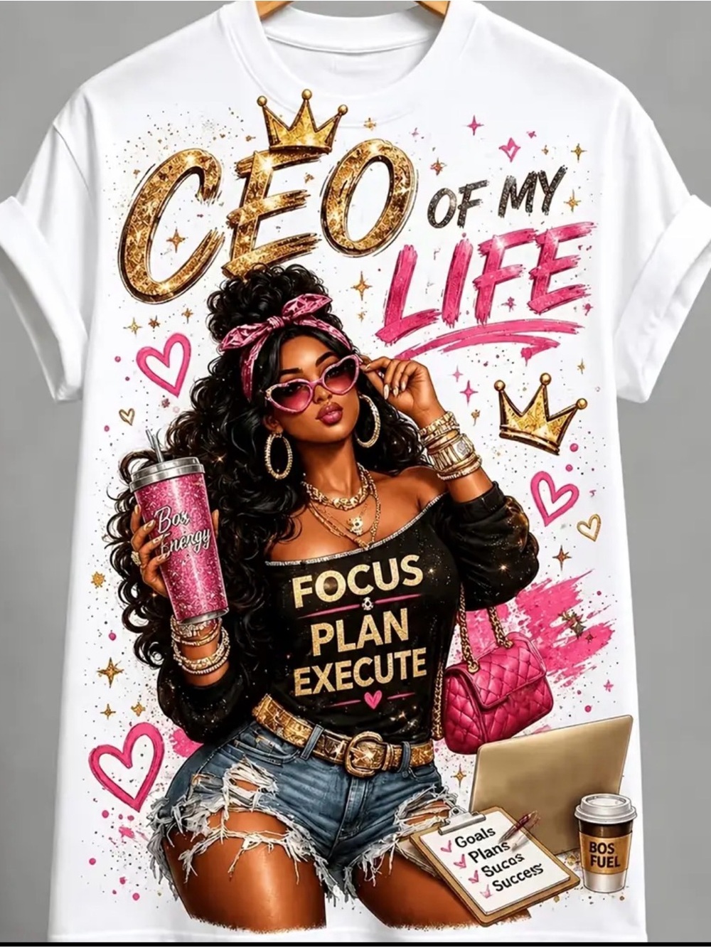 CEO of My Life Girls' White T-Shirt with Pink & Gold Graphic